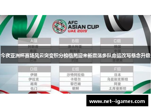今夜亚洲杯赛场风云突变积分榜格局迎来新震荡多队命运改写悬念升级 今夜亚洲杯赛场风云突变积分榜格局迎来新震荡多队命运改写悬念升级